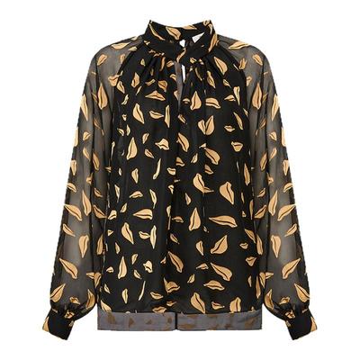 [重工烧花雪纺]DVF2026早春新款锁爱金唇烧花雪纺长袖上衣BL4T010