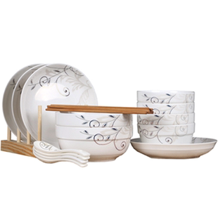 18件碗盘套装 中式家用陶瓷器吃饭碗盘子圆菜盘餐具汤碗碗筷组合