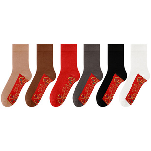 红色袜子七星连珠纯棉男女士情侣秋冬属马年中长筒脚踏七星本命年