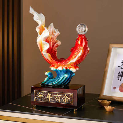 年年有余办公室桌面招财摆件轻奢高档家居客厅玄关电视酒柜装饰品