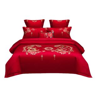 轻奢100支全棉提花绣花四件套长绒棉浪漫中国风中式婚庆简约床品