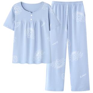 妈妈睡衣夏季薄款2026新款女士中老年人大码可外穿夏天家居服套装