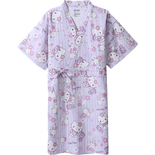 tutuanna全棉夏季睡衣女双层纱HelloKitty满印甚平短袖睡裙家居服