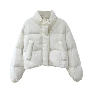短款羽绒服女款2025新款冬季加厚保暖面包服小个子白鸭绒立领外套