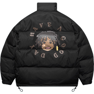 harsh and cruel 复古街头手绘卡通脏辫金牙小黑人发泡立领羽绒服