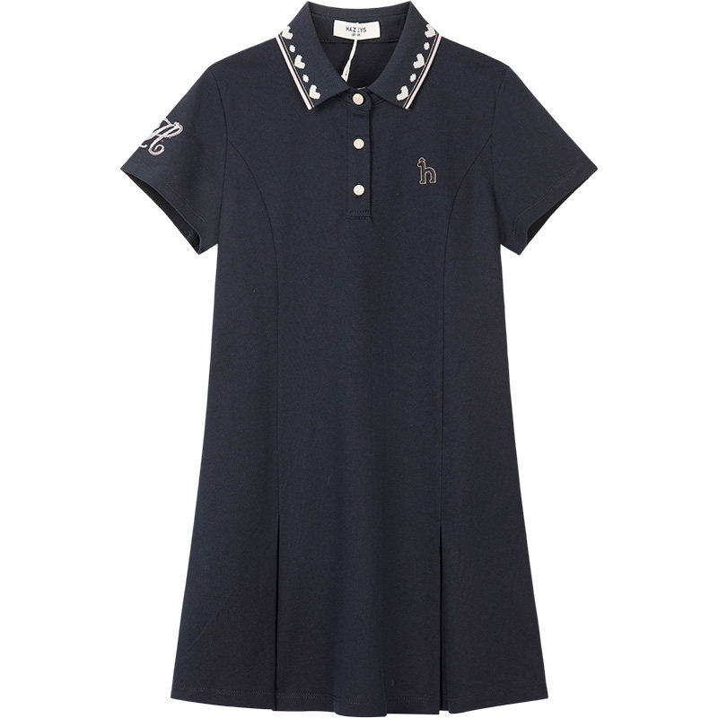 hazzys哈吉斯童装女童连衣裙26夏新丝光工艺翻领舒适甜美POLO裙
