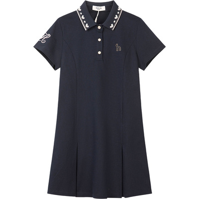 hazzys哈吉斯童装女童连衣裙26夏新丝光工艺翻领舒适甜美POLO裙