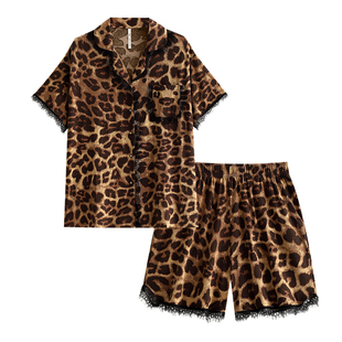 悦内睡衣女夏季莫代尔短袖短裤家居服夏款夏天冰丝高级感时尚豹纹