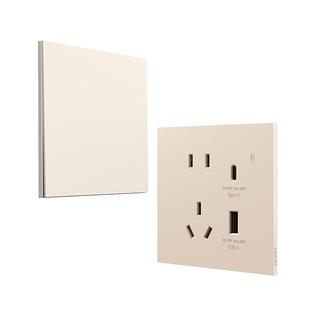 正泰X5S超薄哑光开关插座奶油风磨砂面板86型家用五孔16a奶绒黄