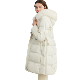 DPLAY【黑标鸭绒服】2025年冬季白色羽绒服连帽毛领加厚外套