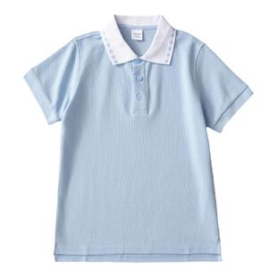 儿童天蓝色t恤英伦风上衣小学生夏季短袖校服男童女童夏装浅蓝T恤