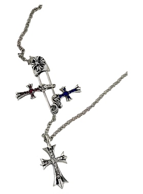 纯银DIY十字架吊坠情侣别针项链