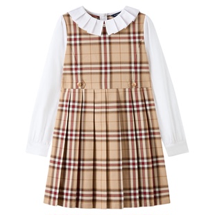 eland kids衣恋童装女童连衣裙26春新品英伦学院风格纹假两件裙子