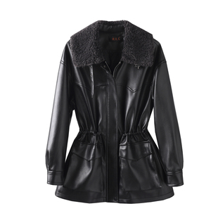 真皮羽绒服女中长款2025冬季新款宽松抽绳收腰绵羊皮加厚皮衣外套