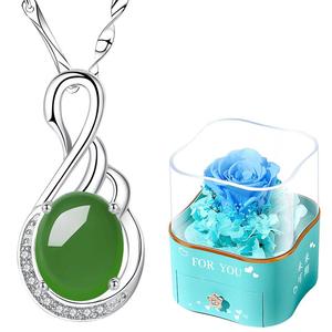 和田玉银项链女纯银玉吊坠玉坠女款女士妈妈款首饰送妈妈圣诞礼物