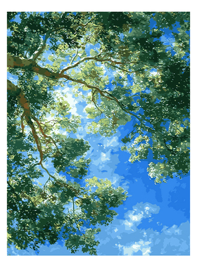绿树晴空数字油画diy填色