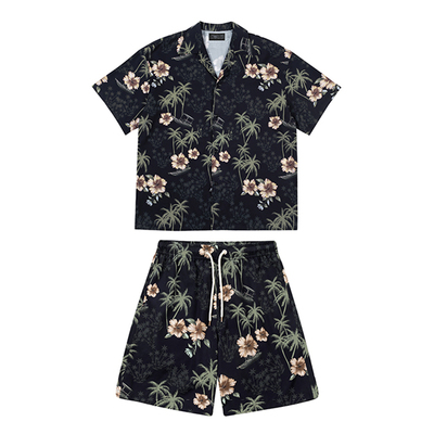 悟空有货夏椰树满印夏威夷短袖衬衫套装男潮牌宽松沙滩短裤两件套