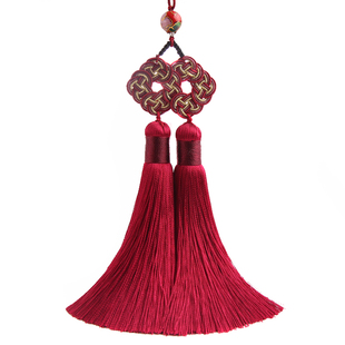 纯手工金钱结中国结真丝人造丝双流苏穗子古风挂件饰品民族风吊坠