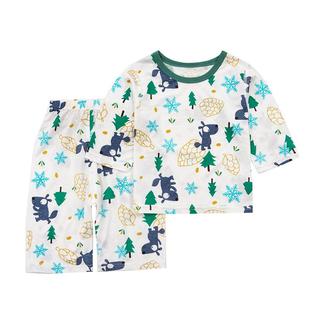 小猪大卫儿童七分套夏季纯棉A类男女宝宝居家服薄款短袖短裤套装