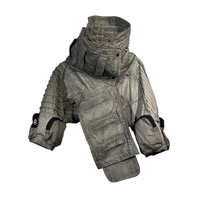 DRKLAC废土褶裥不对称脏染短夹克