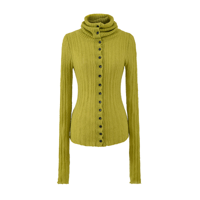 高领单排扣长袖打底针织开衫上衣