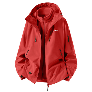 贵人鸟红色冲锋上衣外套男款秋冬季2026年新款三合一夹克男士棉服