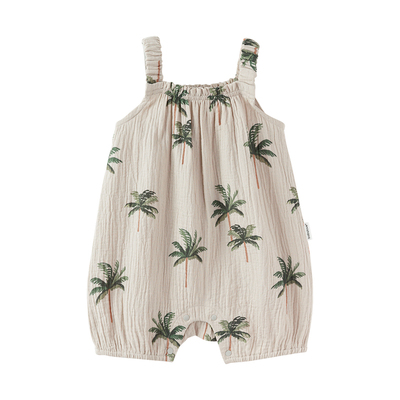 babylove婴儿吊带连体衣夏季纯棉纱布宝宝无袖哈衣爬服可爱夏装