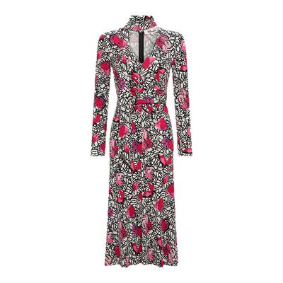 DVF植物印花V领中长款修身连衣裙