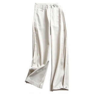 纯色立体侧边拼缝高腰显腿长腿直宽松直筒裤百搭阔腿牛仔裤女Z723