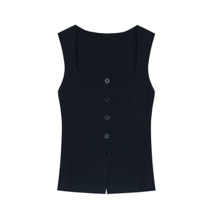 pusumede极简出型|方领背心女韩系气质无袖针织衫莱赛尔吊带上衣