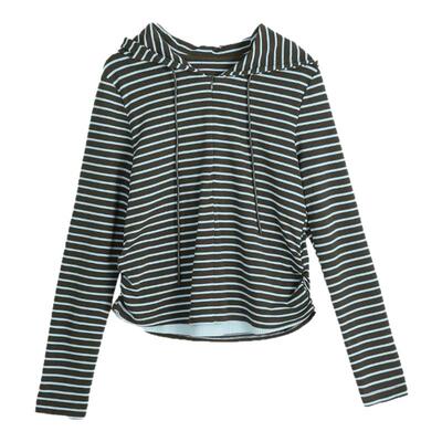 云上生活【蓝海卫衣】撞色条纹连帽衫半拉链卫衣女春季休闲上衣