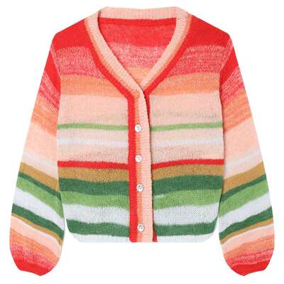 白鹿语彩虹撞色条纹V领针织开衫