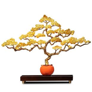 珐琅彩迎客松摆件新中式柿柿如意办公室摆件客厅书房乔迁开业礼品