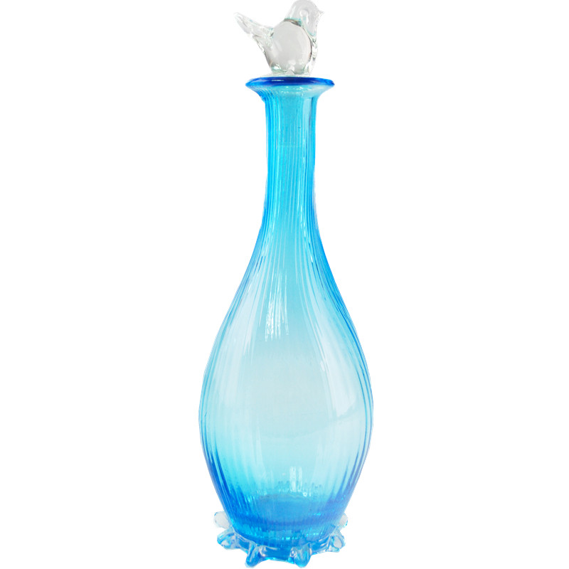 欧式入户玄关摆件花瓶创意摆设样板房蓝色客厅酒店玻璃花器装饰