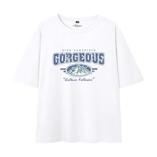 班尼路纯棉宽松短袖t恤女2025年夏季新款百搭美式印花半袖上衣女Q