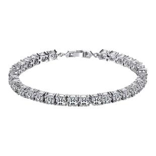 纯18k白金手链莫桑石四爪圆钻手镯镶嵌AU750网球新款20分男女通用