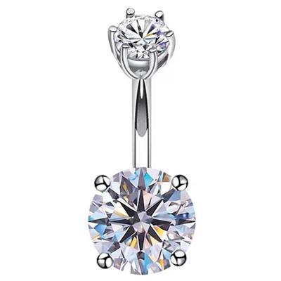 防过敏925纯银肚脐环四爪锆石