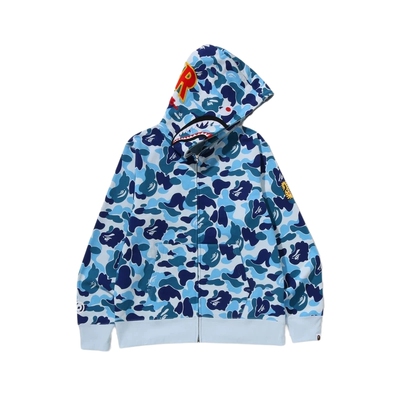 迷彩图案全拉链鲨鱼连帽卫衣开衫
