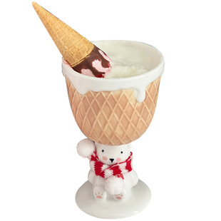 红色围巾小熊高脚杯生日礼物冰淇淋杯小众陶瓷水杯女生伴手礼