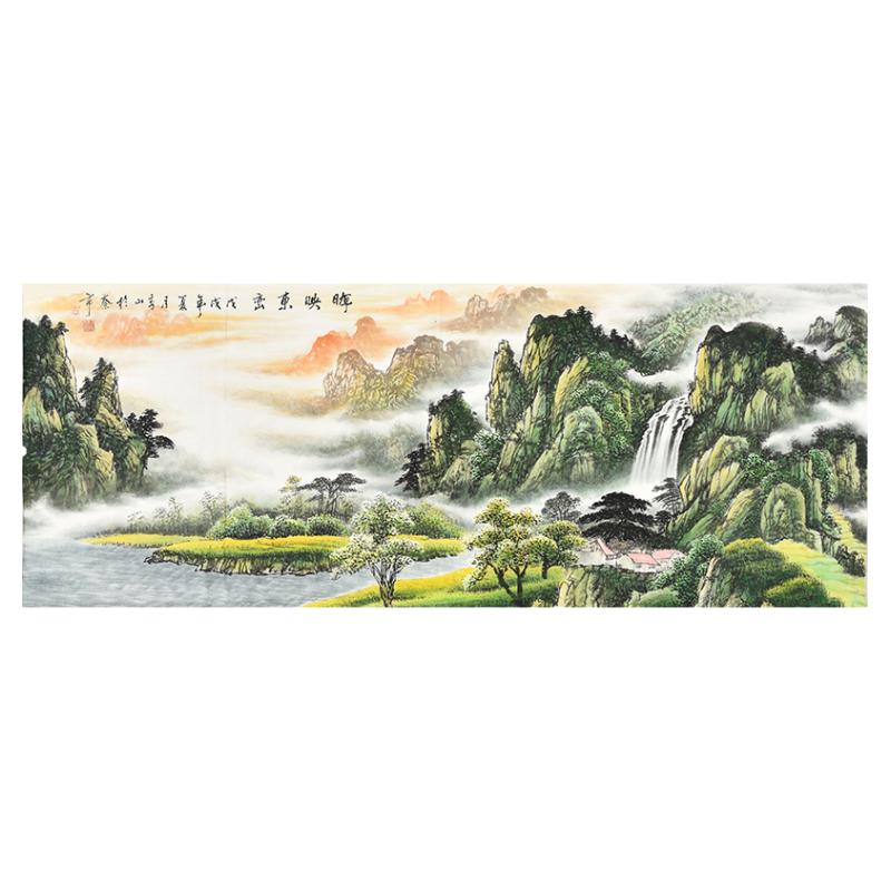 纯手绘国画风水山水画聚宝盆 大瀑布流水生财 办公室客厅装饰字画