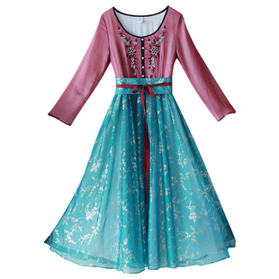 【199专区】春夏新款刺绣连衣裙改良版汉服长款雪纺烫金仙女裙子