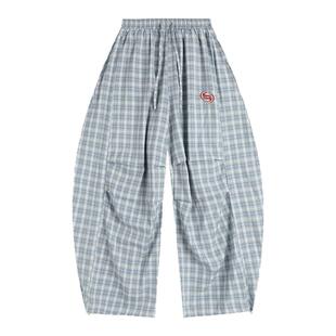 INSstudios 国潮美式「复古弯刀格子裤」宽松慵懒垂坠感休闲裤子