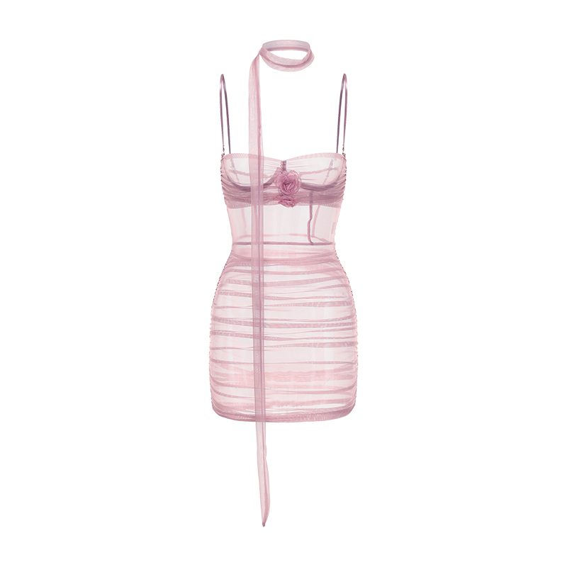 今夕何夕2025新款女性感带钢托聚拢小胸显大吊带睡衣网纱薄款睡裙