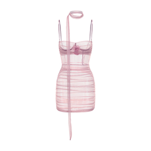 今夕何夕2025新款女性感带钢托聚拢小胸显大吊带睡衣网纱薄款睡裙