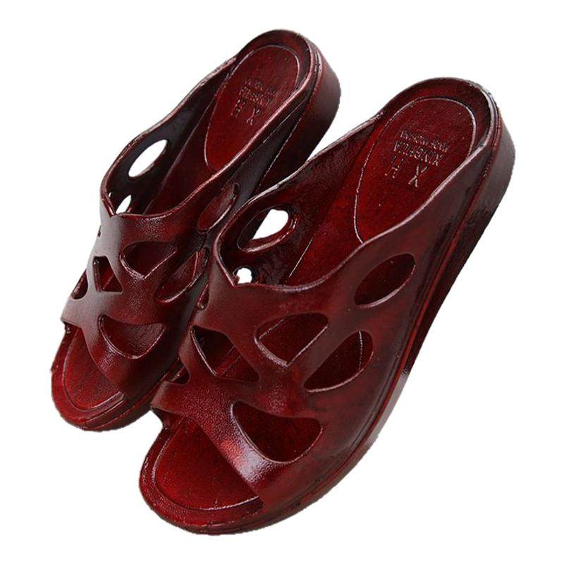 中老年女鞋塑料妈妈凉拖鞋夏季老人平跟奶奶鞋室内外穿防滑平软底