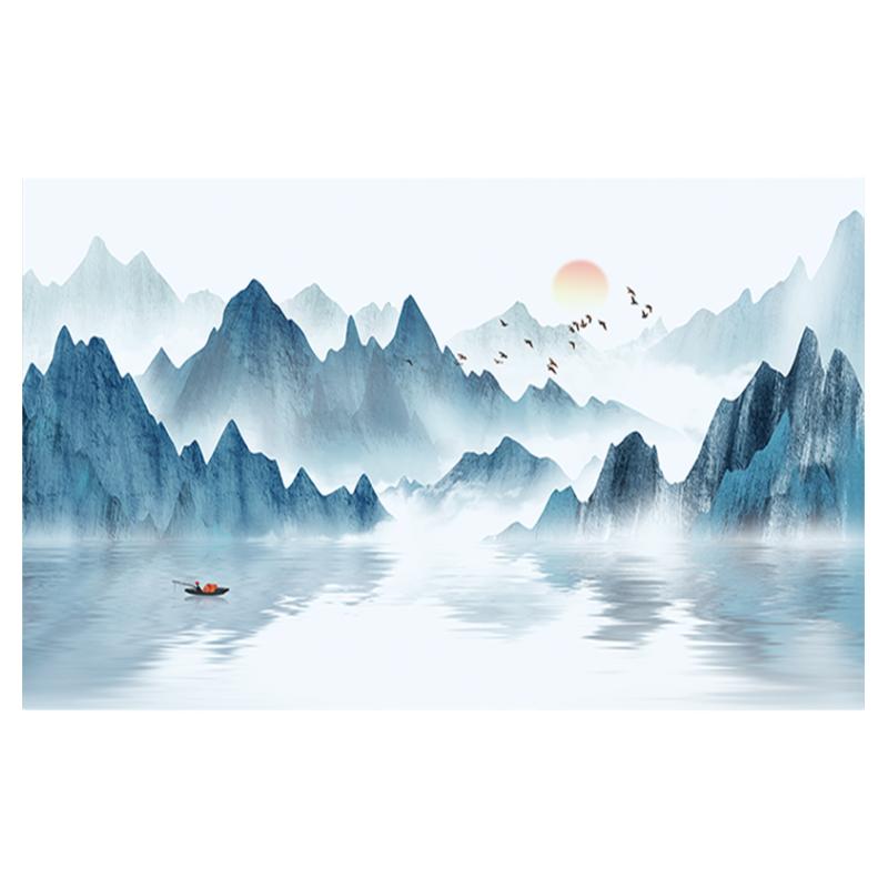 水墨山水画贴纸自粘风景画壁画