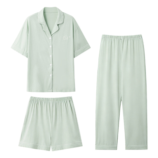 猫人睡衣女款2026新款夏季纯棉女士短袖三件套大码淡然家居服夏天
