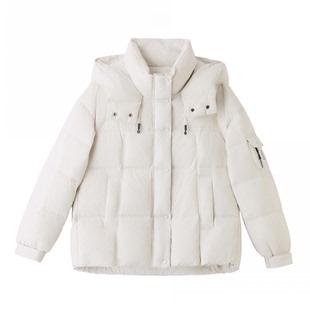 黄色短款羽绒服冬季保暖女2025新款连帽流行宽松白鸭绒面包服外套