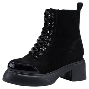 iiJin艾今25秋冬10.5cm超轻厚底内增高复古磨砂马丁短靴女593NFA