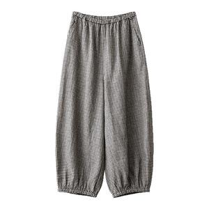梭家2026夏100%亚麻灯笼裤高级感自然腰格子宽松极简休闲裤6195MY